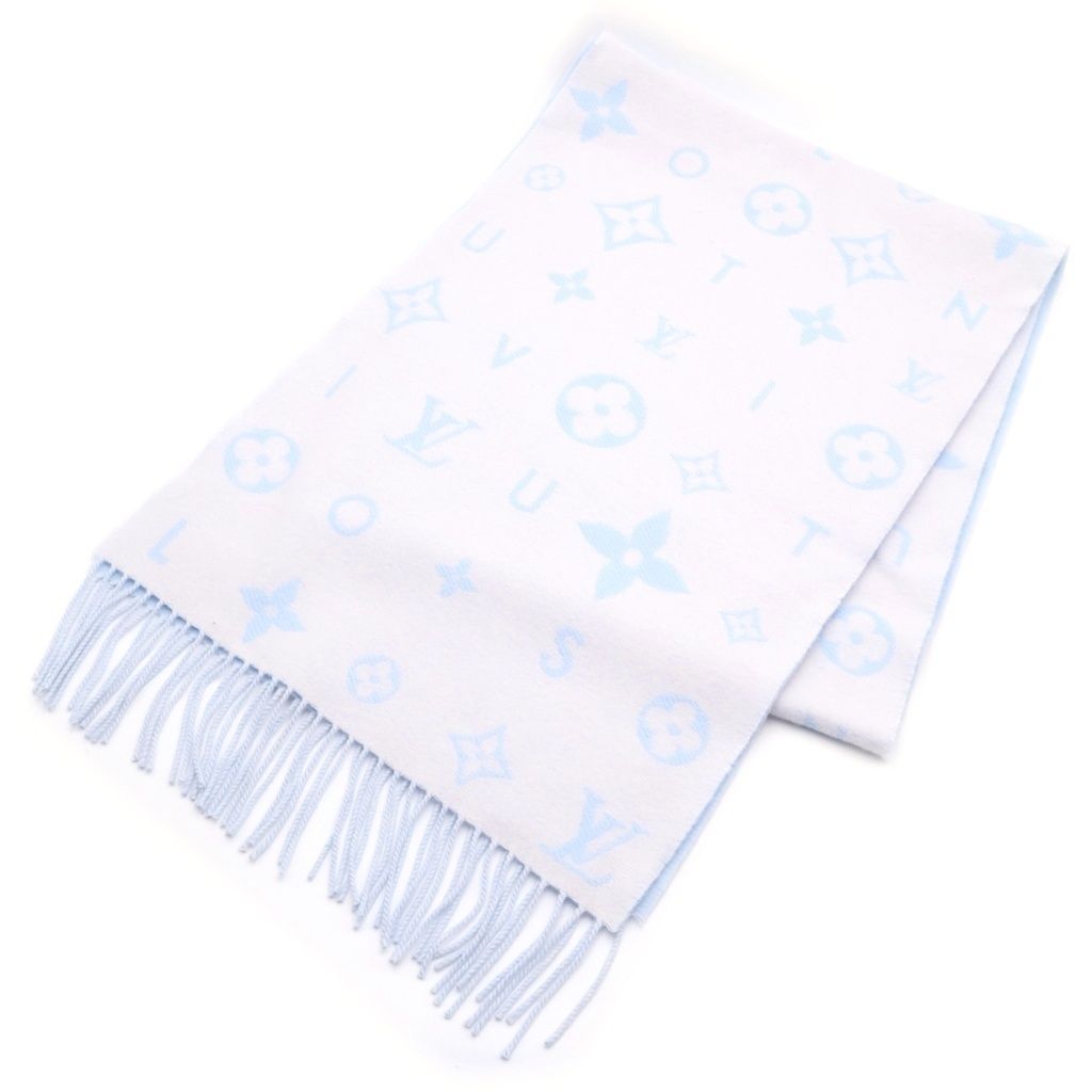 LOUIS VUITTON (ルイヴィトン) レイキャビック2.0 カシミヤ フリンジ マフラー ライトブルー M97661