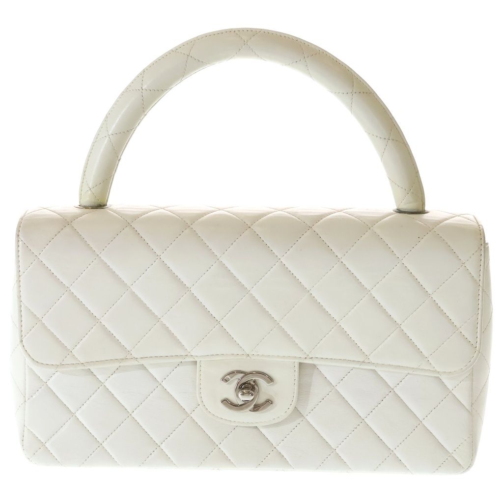 CHANEL (シャネル) シャネル トップハンドル ハンドバッグ ホワイト W26 ラムスキン シルバー金具