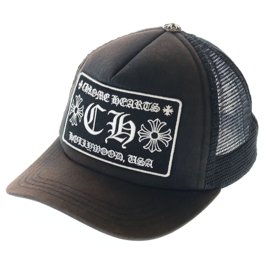 CHROME HEARTS (クロムハーツ) TRUCKER CAP CHパッチクロスボール付メッシュ トラッカーキャップ 帽子 ブラック
