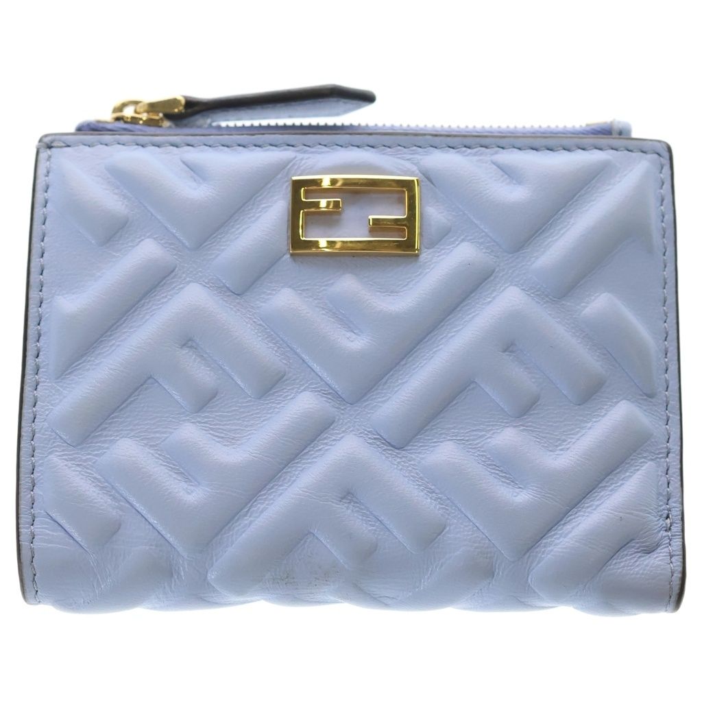 FENDI (フェンディ) FFロゴ ナッパレザー ウォレット 二つ折り財布 ブルー 8M0447