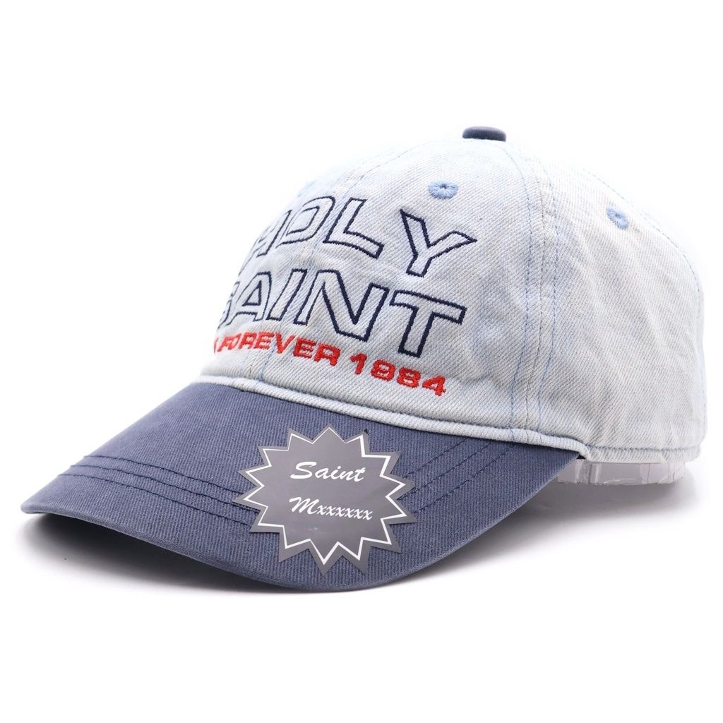 SAINT MICHAEL (セントマイケル) 26SS DENIM CAP ウォッシュ加工 レザーストラップ デニムキャップ 帽子 インディゴ SM-MK8-0000-083