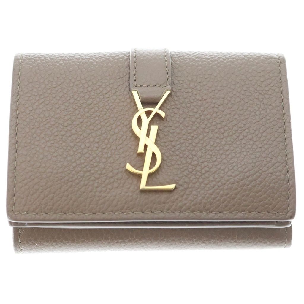 SAINT LAURENT PARIS (サンローランパリ) オリガミ タイニーウォレット 三つ折り財布 コインケース ブラウンベージュ レザー ゴールド金具