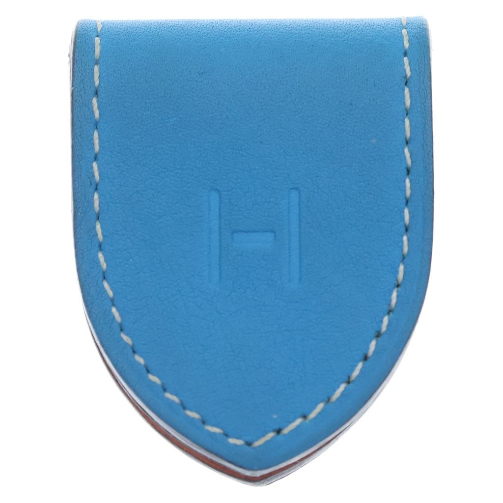 HERMES (エルメス) アットH バイカラー レザー マグネット マネークリップ ブルー/オレンジ