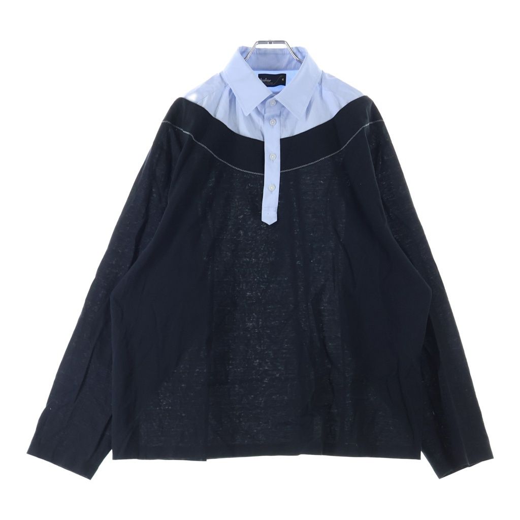kolor (カラー) レイヤードデザイン コットン 長袖シャツ ブルー/ブラック 26CSM-T02202