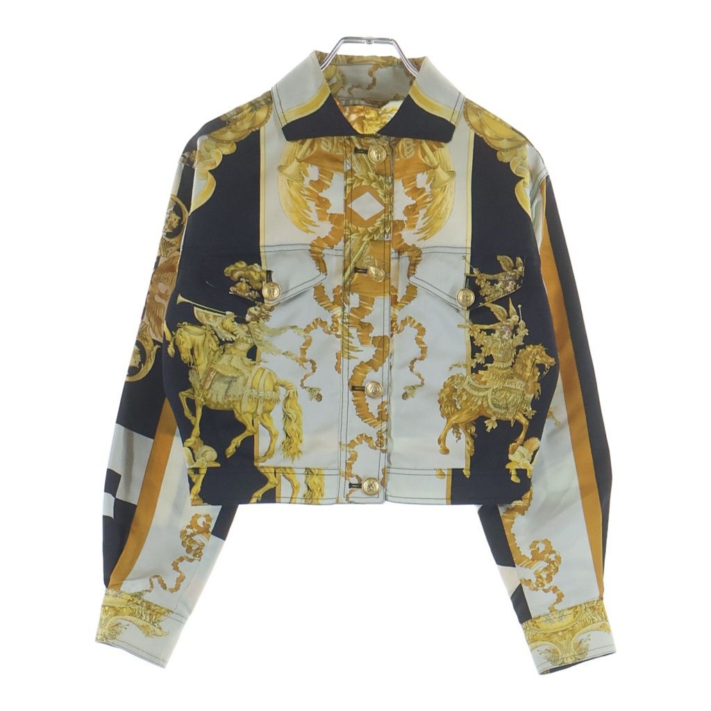 GIANNI VERSACE (ジャンニ ヴェルサーチ) 90S Short Length Silk Jacket ショート丈 メデューサ金ボタン 長袖シルクジャケット ホワイト