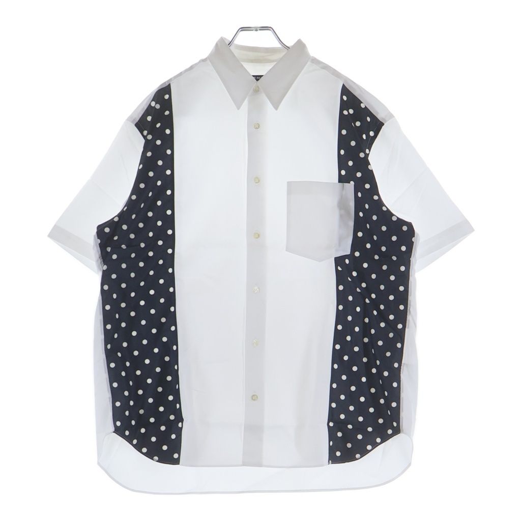 COMME des GARCONS HOMME (コムデギャルソンオム) 24SS AD2023 サイドドット総柄 異素材切替 半袖ボタンシャツ ホワイト/ネイビー HM-B020