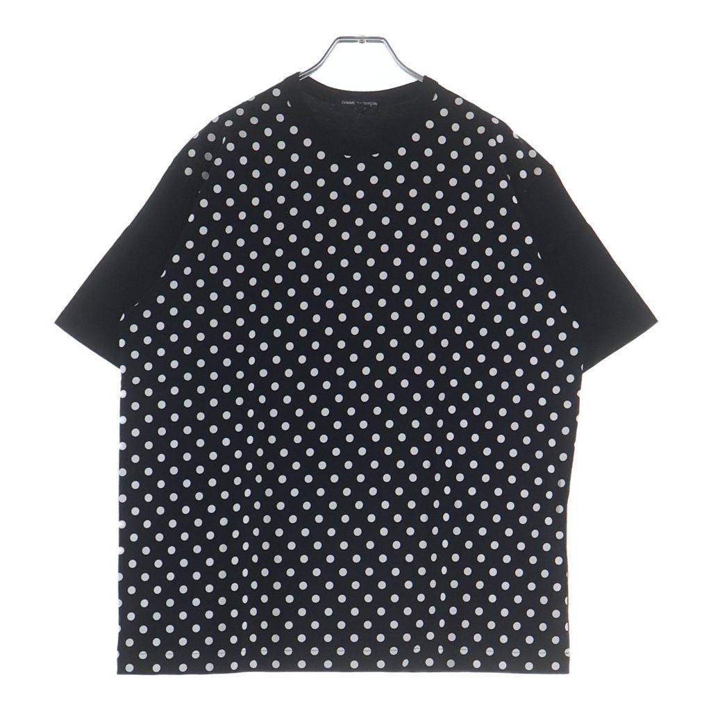 COMME des GARCONS HOMME (コムデギャルソンオム) 23SS AD2022 フロントポルカドット柄 コットンTシャツ 半袖クルーネックカットソー ブラック/ホワイト HK-T002