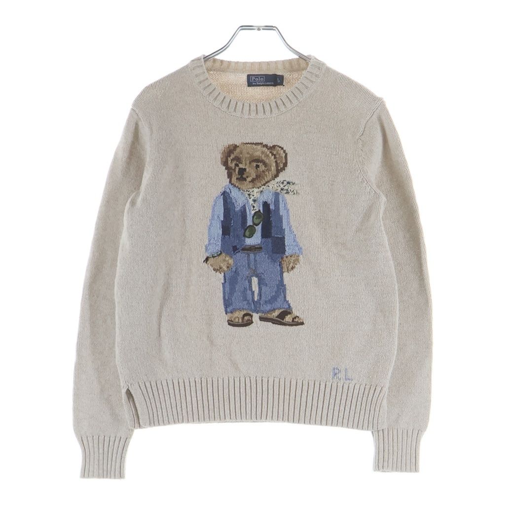 POLO RALPH LAUREN (ポロラルフローレン) POLO BEAR ポロベアーエンブロイダリー クルーネックニット セーター レディース アイボリー