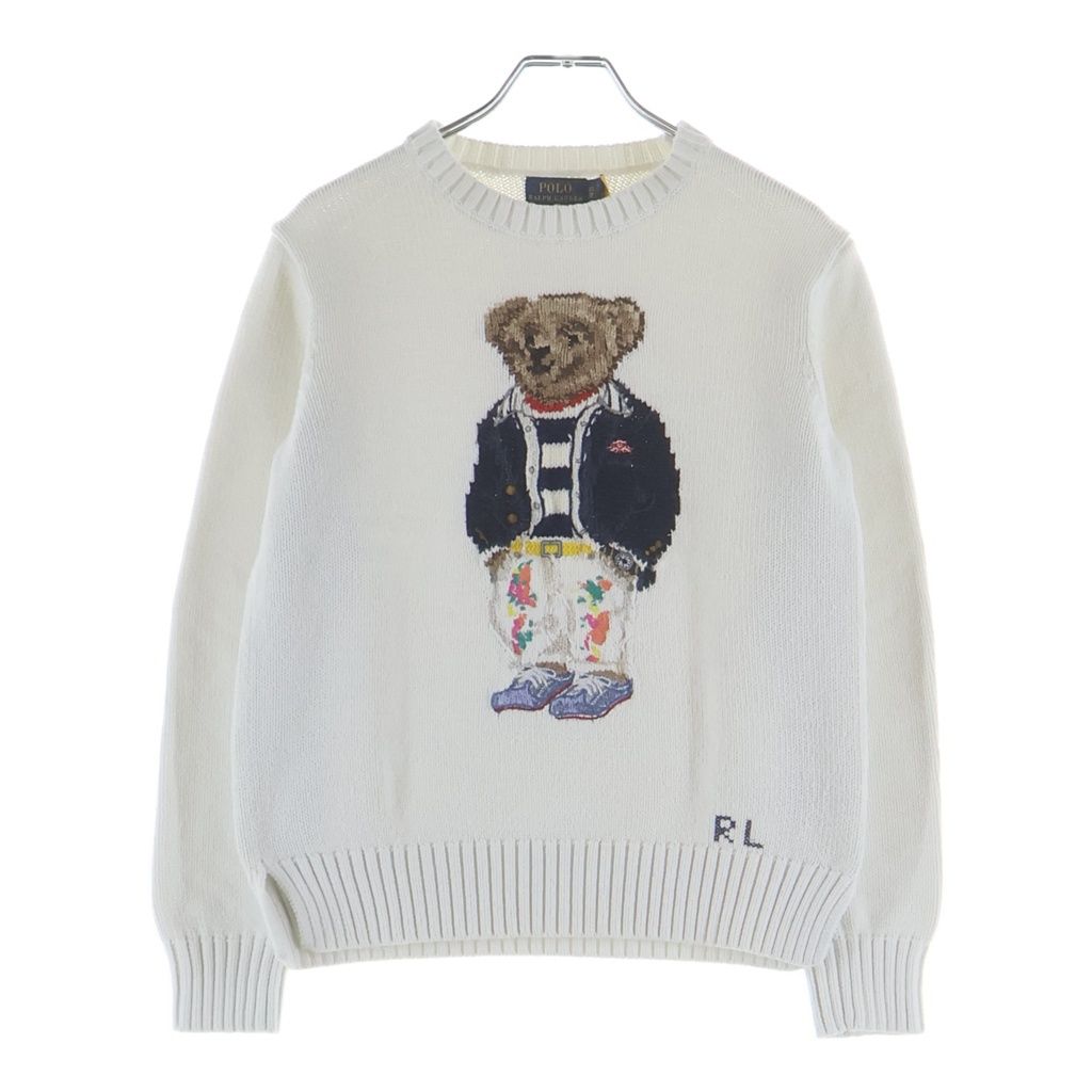 POLO RALPH LAUREN (ポロラルフローレン) POLO BEAR ポロベアーエンブロイダリー クルーネックニット セーター レディース ホワイト