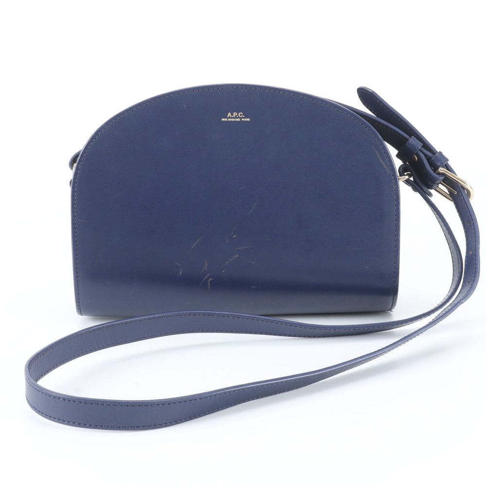 A.P.C. アーペーセー ハーフムーン レザー ショルダーバッグ 斜め掛け ハンド 本革 ネイビー 紺 ブランド レディース RIM EE7-2【中古】