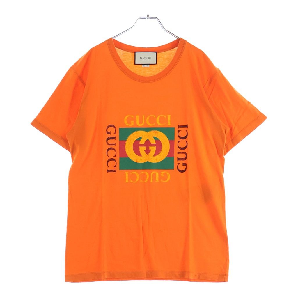 GUCCI (グッチ) グリッターロゴ 半袖Tシャツ オレンジ XS 493117 X3183