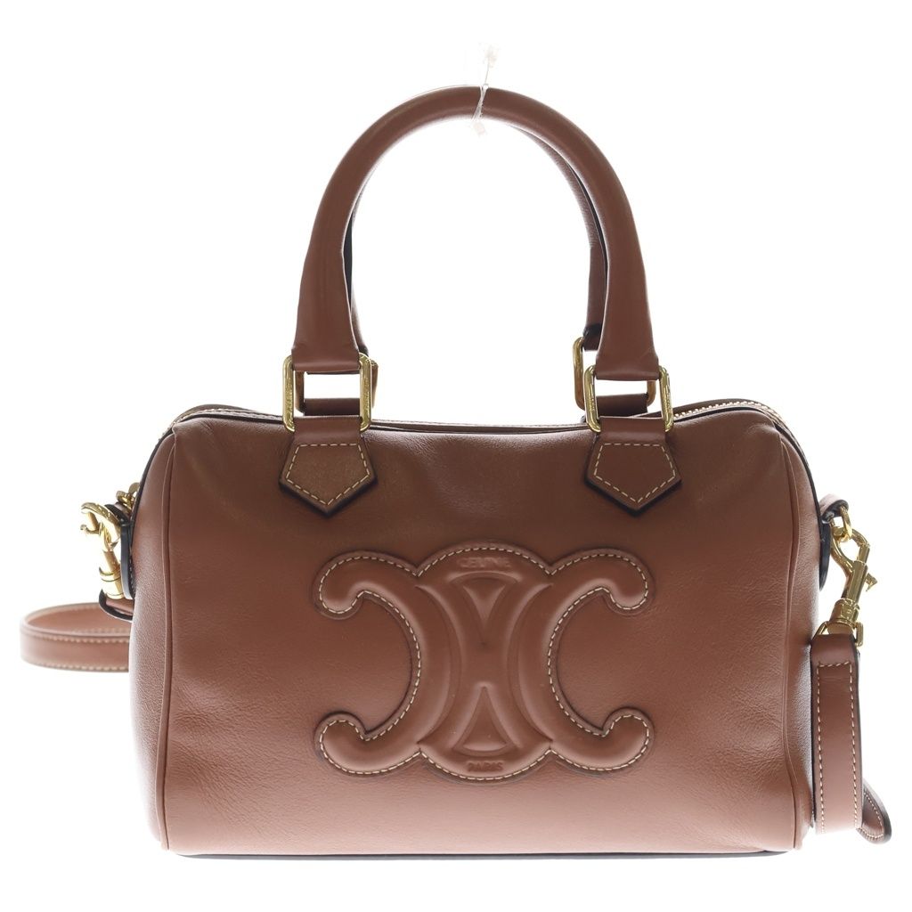 CELINE (セリーヌ) キュイル トリオンフ スモールボストン ショルダーバッグ ミニハンドバッグ ブラウン タン レザー 113773DU3 ゴールド金具