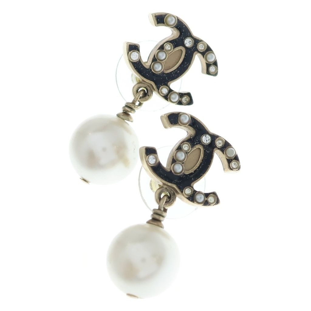 CHANEL (シャネル) ココマーク フェイクパール GP ピアス 07A ゴールド/ブラック