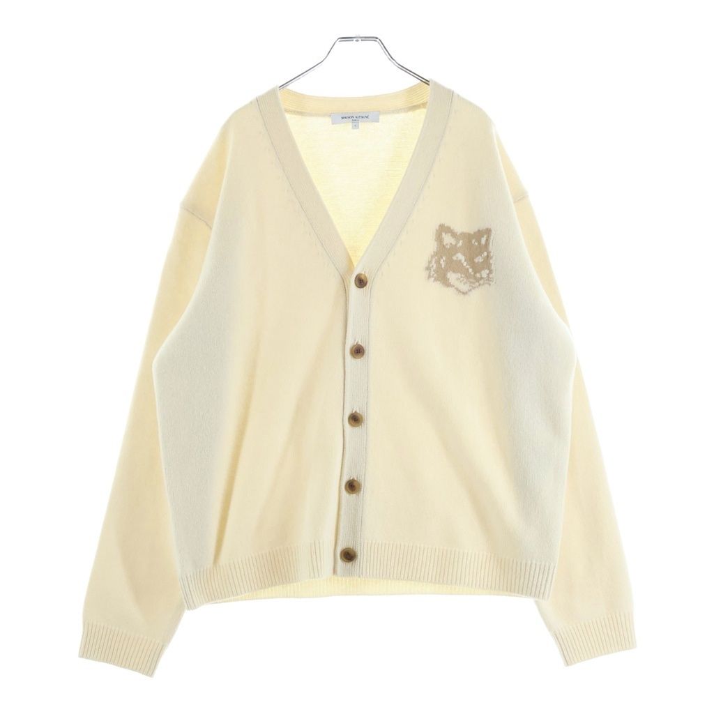 MAISON KITSUNE (メゾンキツネ) フォックスヘッド ロゴ インターシャ メリノ ニットカーディガン アイボリー PM00509KM0329