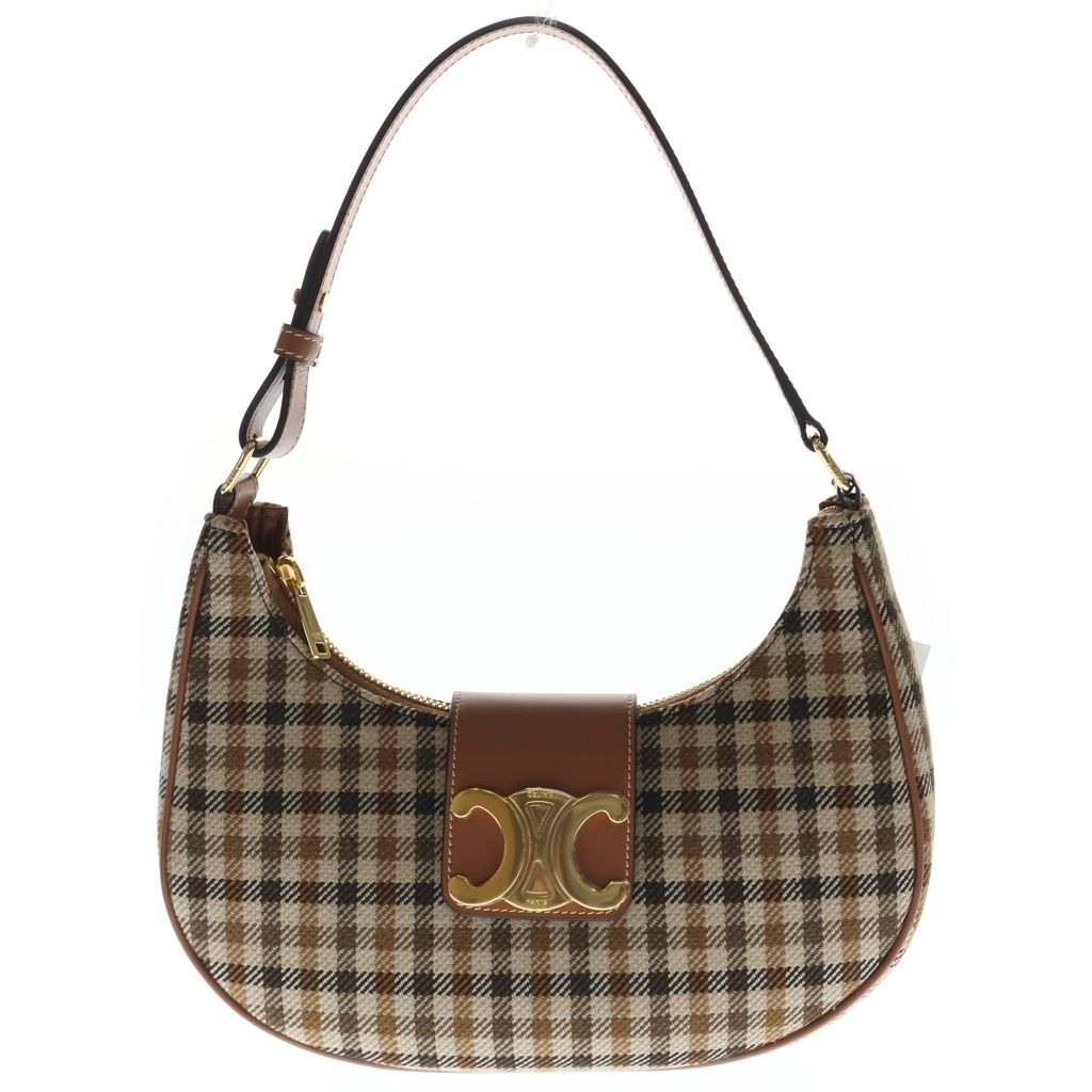CELINE (セリーヌ) AVA MEDIUM アヴァ ミディアム トリオンフ タータンチェック カーフスキン ハンドバッグ ゴールド金具 ベージュ/ブラウン 114492FYD.14ML