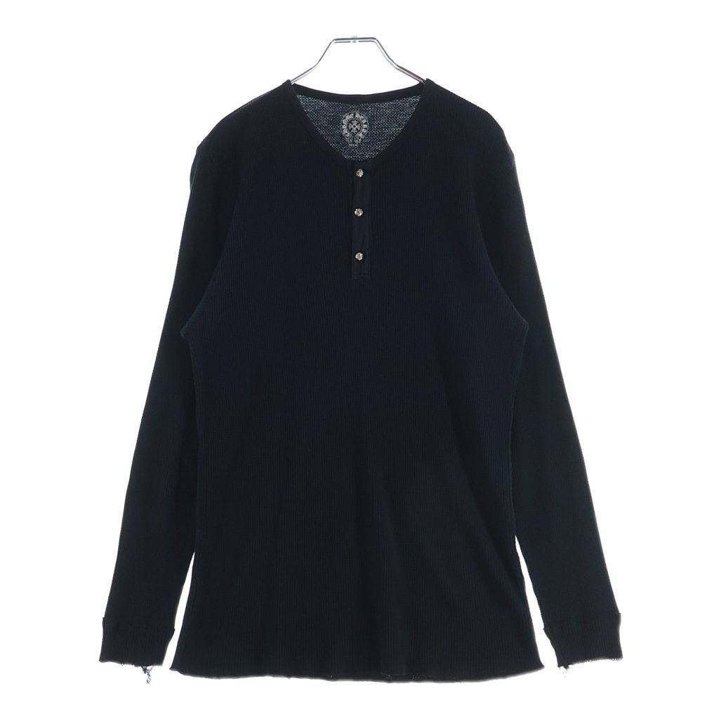 CHROME HEARTS (クロムハーツ) LS HNLY ロゴバックプリント ヘンリーネック 長袖サーマルTシャツ カットソー ブラック