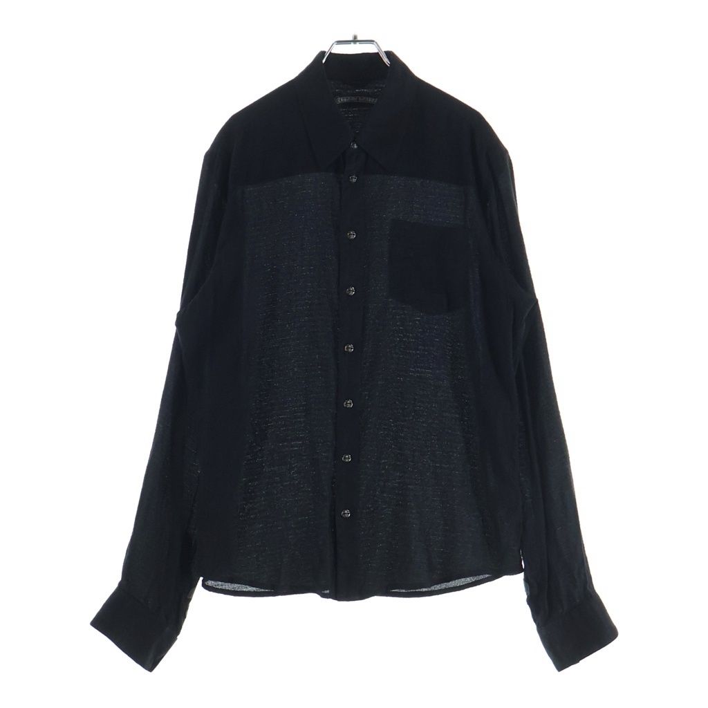CHROME HEARTS (クロムハーツ) シルク BSフレアボタン レザーパッチ 長袖シャツ ブラック