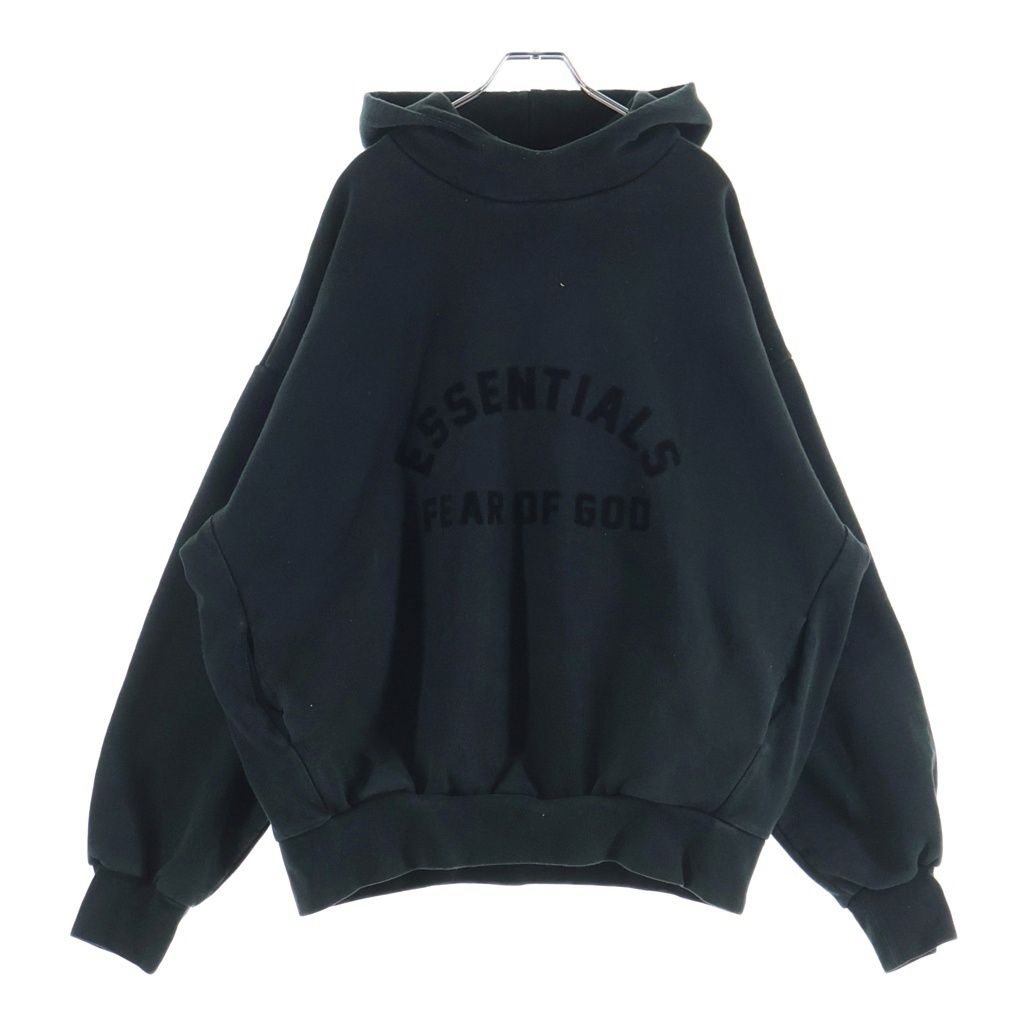 FEAR OF GOD ESSENTIALS フィアオブゴッド エッセンシャルズ フロントラバーロゴ プリント プルオーバースウェットパーカー ブラック FEAR OF GOD ESSENTIALS (フィアオブゴッド エッセンシャルズ
