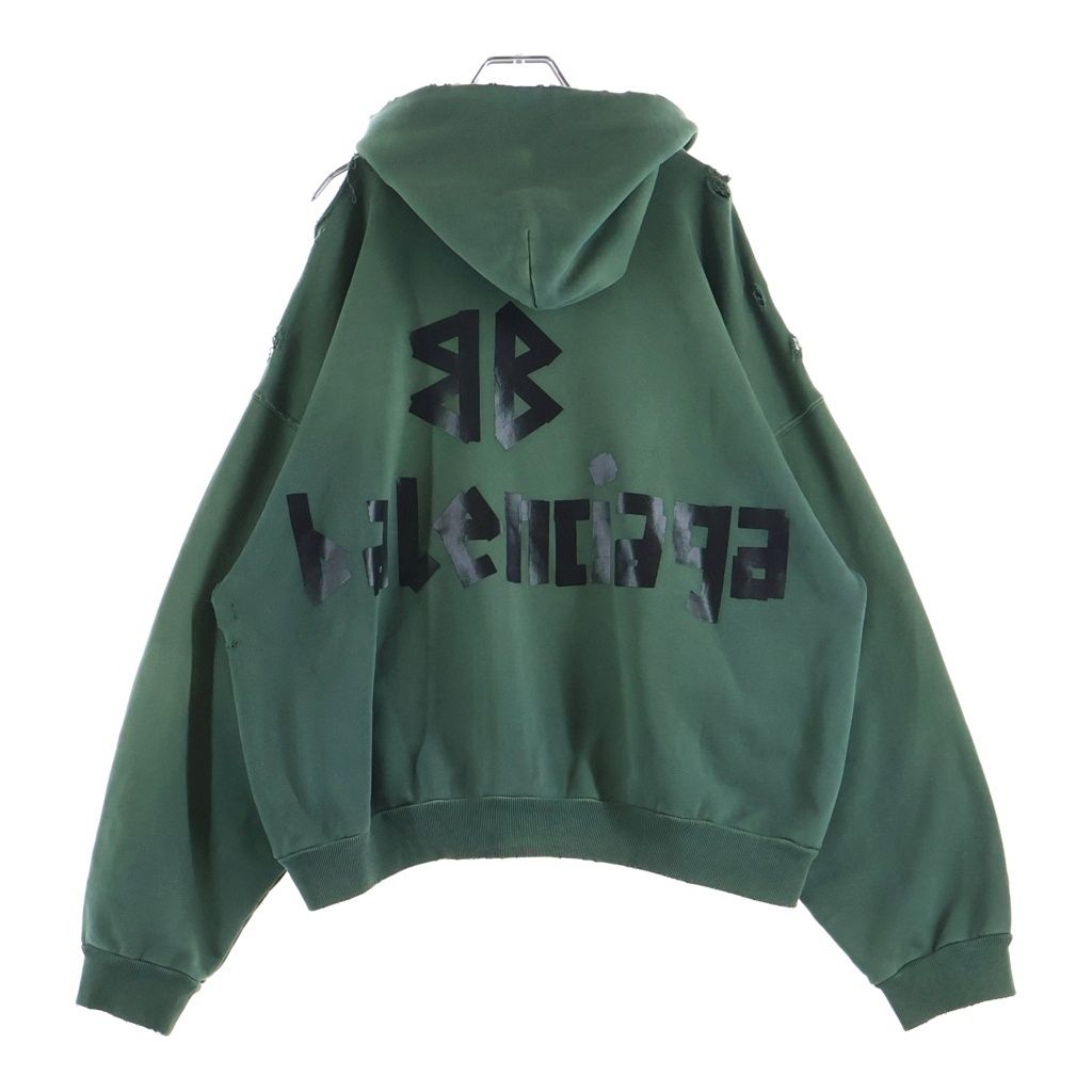 BALENCIAGA (バレンシアガ) 23SS Tape Type Ripped Pocket Hoodie テープタイプ リップポケット フーディー グリーン 744441