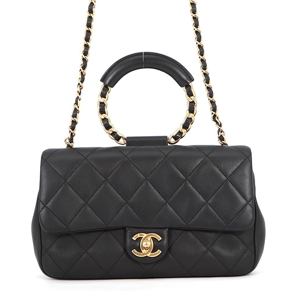 シャネル チェーンショルダーバッグ マトラッセ ココマーク トップハンドル ラムスキン AS1358 CHANEL 黒