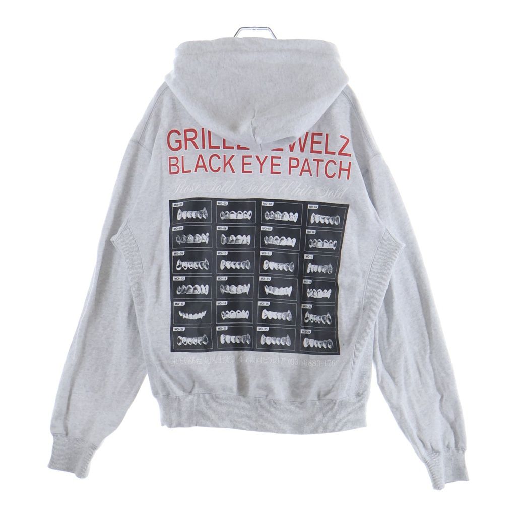 THE BLACK EYE PATCH (ブラックアイパッチ) GRILLZ JEWELZ GOLDTEETH HOODIE グリルズ ジュエルズ プルオーバーパーカー フーディー グレー