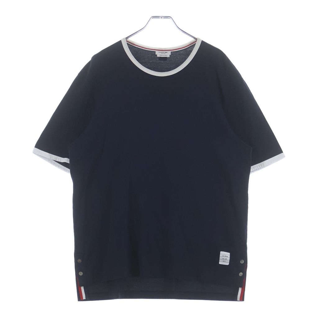 THOM BROWNE (トムブラウン) 22SS リンガー サイドボタン トリコロール クルーネック半袖TシャツカットソーMJS038A-00042415