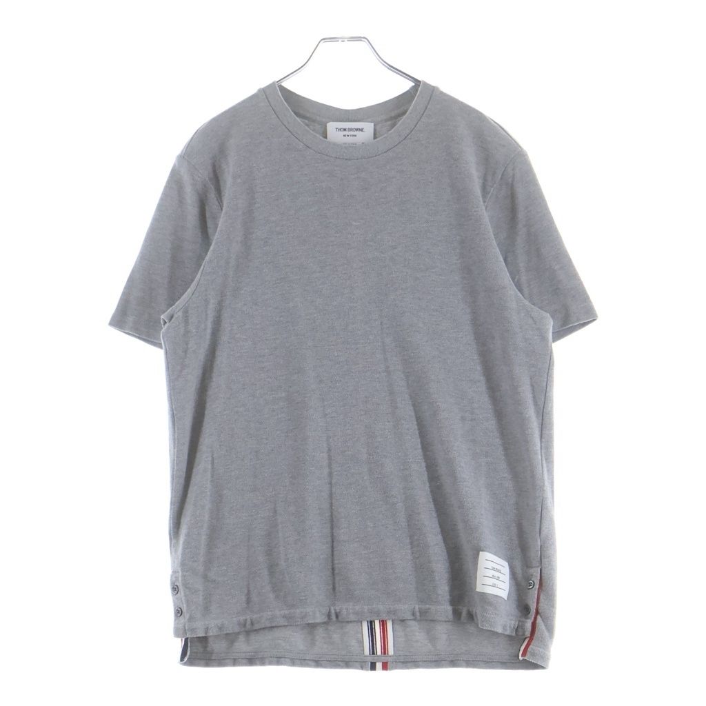 THOM BROWNE (トムブラウン) 25SS クラシック ピケ ストライプ クルーネック半袖Tシャツカットソー トリコロール グレー MJS056A-00050-055