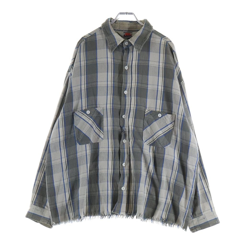 SAINT MICHAEL (セントマイケル) 22AW ×Shermer Academy FRANNEL SHIRT シャーマーアカデミー ダメージ加工 チェック柄 長袖コットンフランネルシャツ グレー/ブルー SM-A22-0000-061