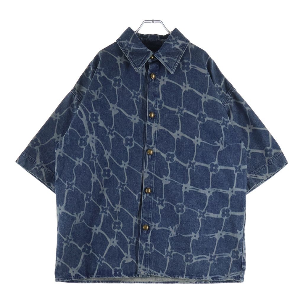LOUIS VUITTON (ルイヴィトン) MONOGRAM SHORT DENIM SHIRT RM242MM KOE HRS24W モノグラム ショートスリーブ 半袖デニムシャツ インディゴ