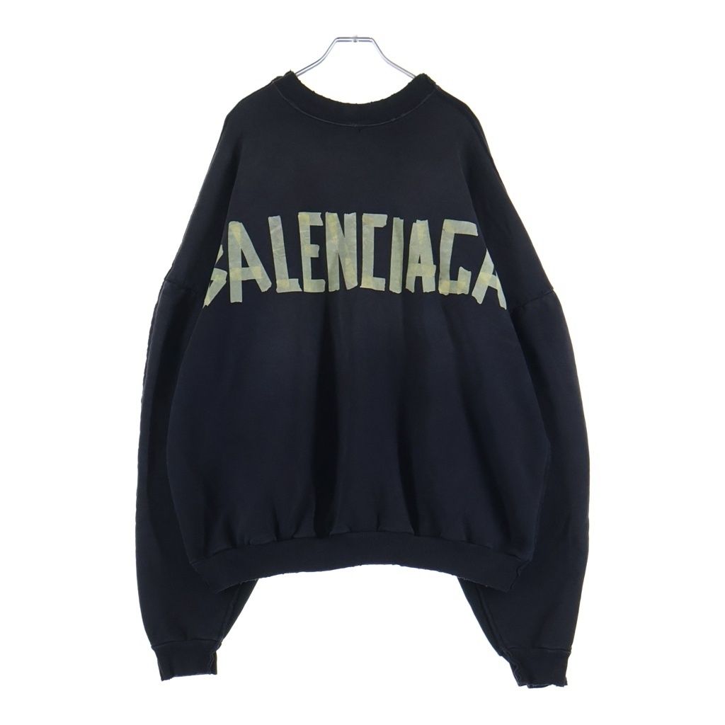 BALENCIAGA (バレンシアガ) 24SS Double Front Crew ダブルフロント ロゴプリント 刺繍 ダメージ加工 クルーネック プルオーバー スウェット トレーナー ブラック 791614
