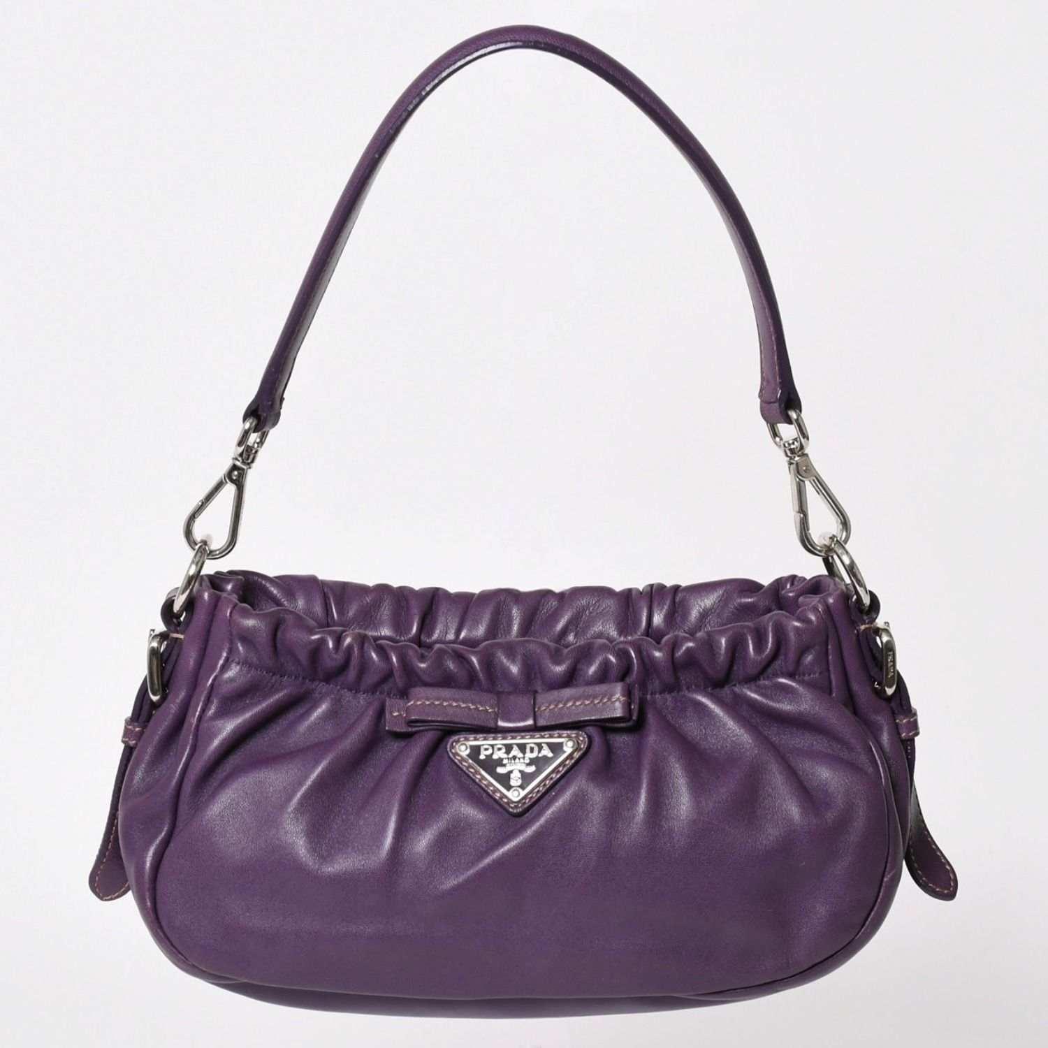 PRADA プラダ ワンショルダーバッグ BR3927 トライアングルロゴプレート 三角プレート ナッパレザー パープル シルバー金具 美品 中古 4a003488
