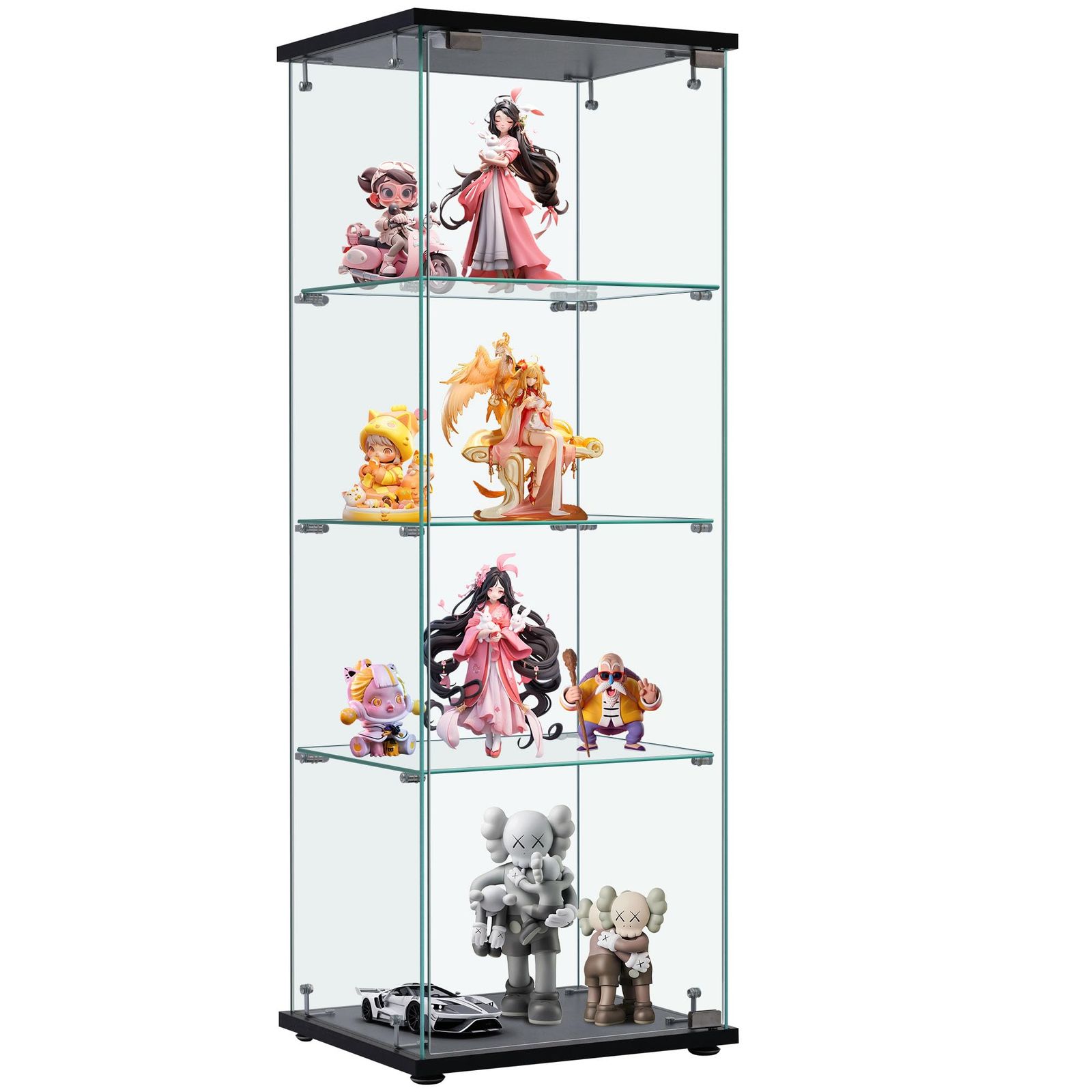 OSJ コレクションケース ガラスディスプレイキャビネット フィギュアケース 4段 ブラック 強化ガラス 全面ガラス サイズ:幅42.5×奥行36.5×高さ120cmJu 120b0cc7