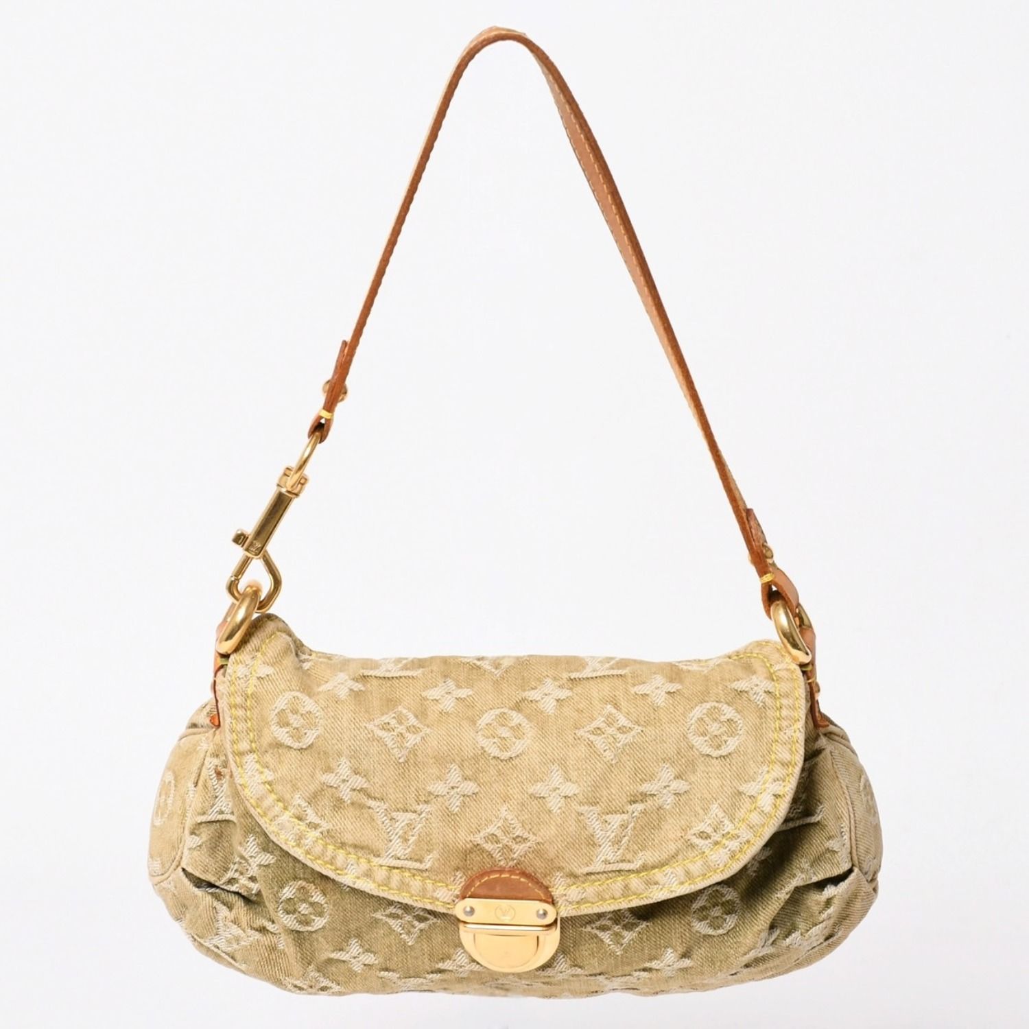 LOUIS VUITTON ルイヴィトン ミニ プリーティ ワンショルダーバッグ M95217 モノグラム デニム カーキ 美品 中古 4a004001