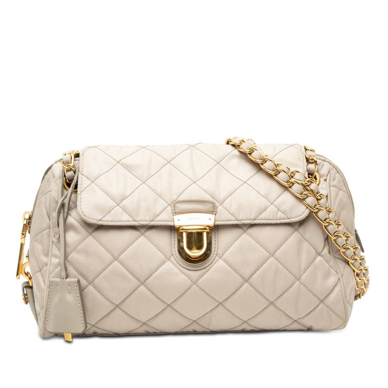 プラダ ロゴ チェーン ハンドバッグ ショルダーバッグ 斜め掛け 肩掛け ベージュ ナイロン レディース PRADA【1-0269776】