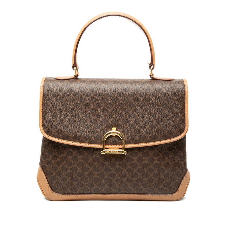 セリーヌ マカダム ハンドバッグ ブラウン PVC レザー レディース CELINE【1-0271035】