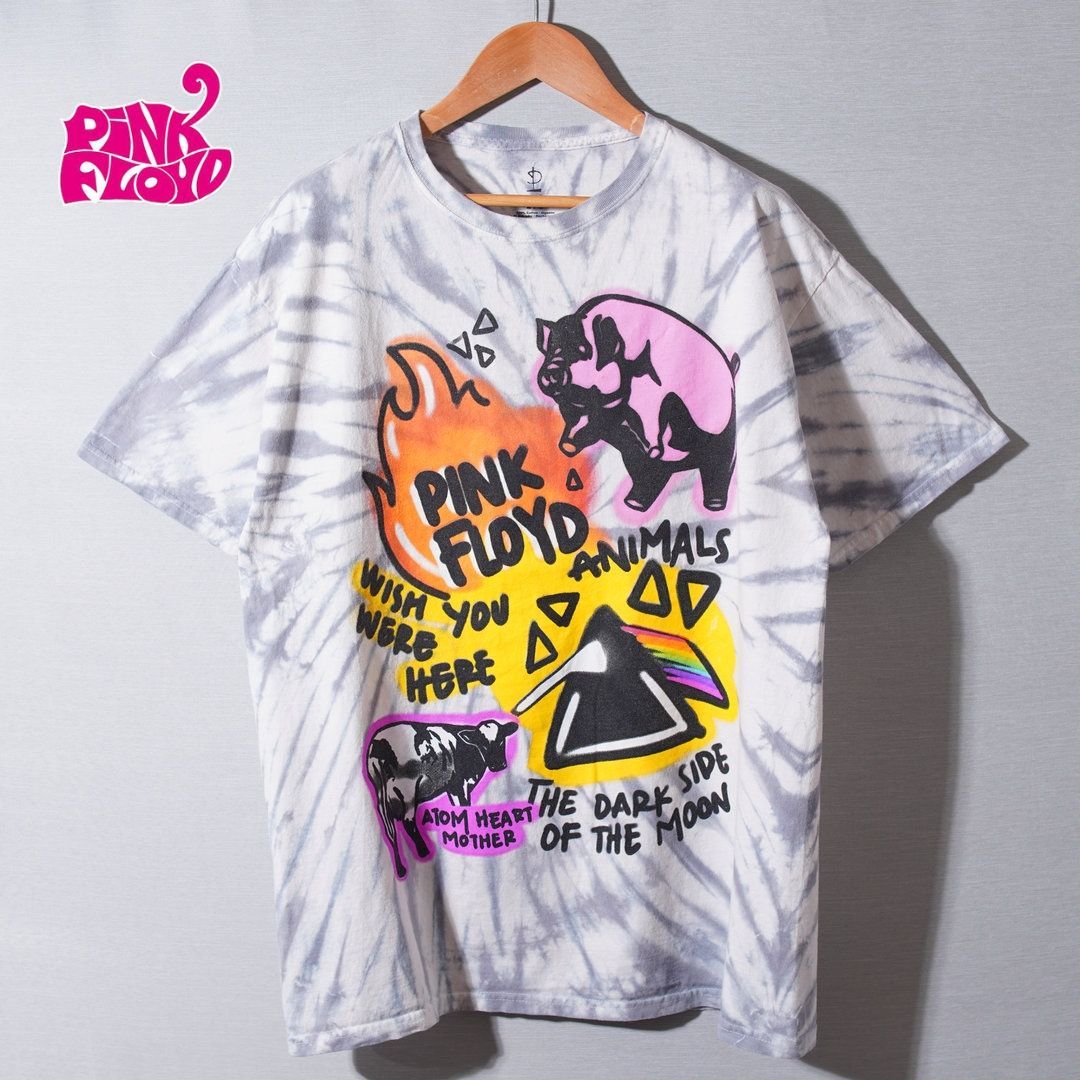 PINK FLOYD Tシャツ　古着 ピンクフロイド PINK FLOYD Tシャツ L ホワイト グレー バンT ロックT