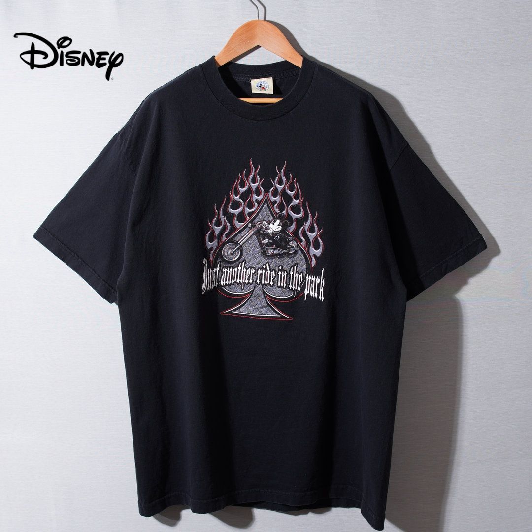 90s ディズニー Disney ミッキー Tシャツ XL ブラック バイク MICKEY ヴィンテージ Vintage オーバーサイズ ビッグシルエット ストリート 古着 T239