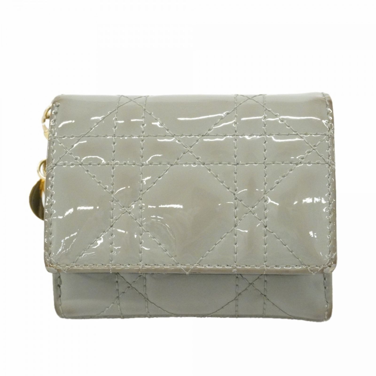 クリスチャン・ディオール(Christian Dior) クリスチャンディオール 三つ折り財布 カナージュ エナメル グレー シャンパンレディース