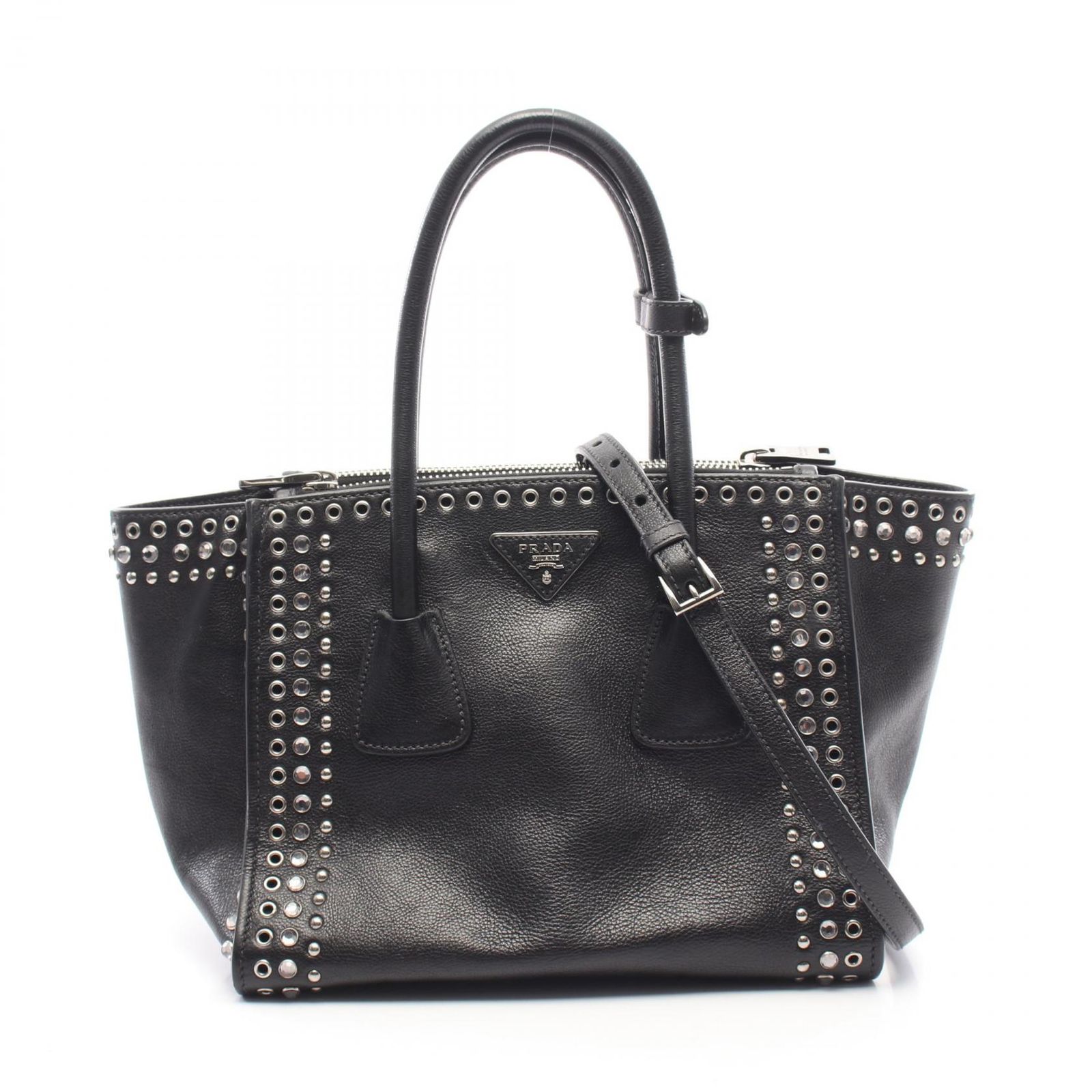 PRADA プラダ GLACE'CALF 2WAY ビジュー スタッズ ハンドバッグ