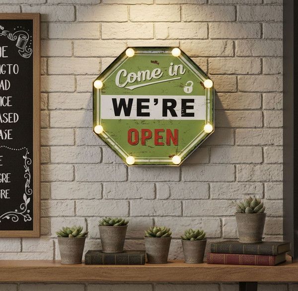 【同色2個セット】American Classic LED Sign アメリカンクラシック Come in WE'RE OPEN 壁紙 装飾フィルム アートパネル アートボード GB20512 ウォールデコレーション 壁飾り アメリカン レトロ ネオン