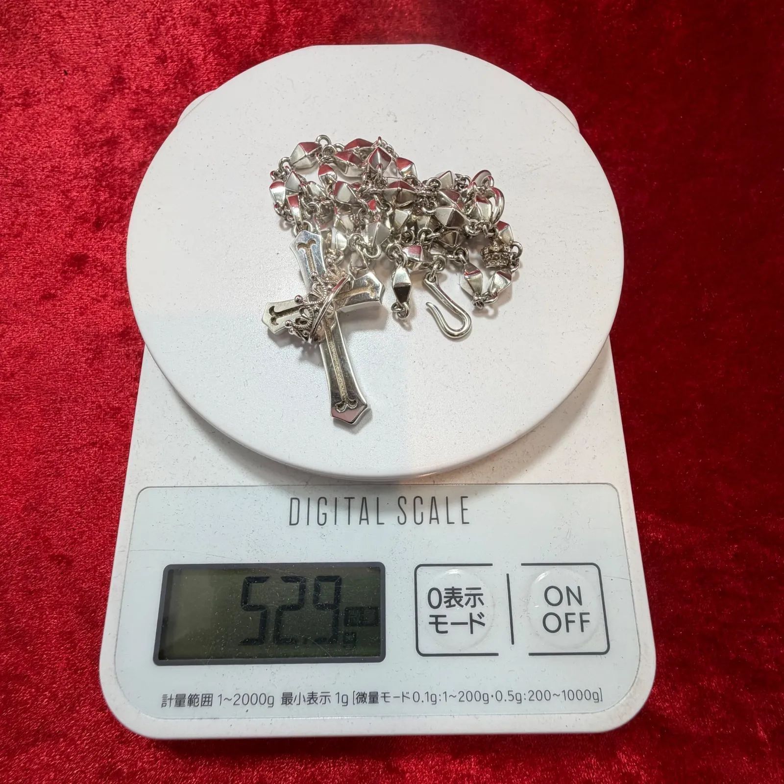 美品ネックレス CURIOxクロスウィズクラウン 62cmx52.9g ジャスティン