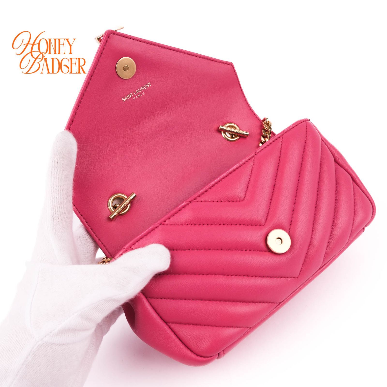 SAINT LAURENT ショルダーバッグ 美品 袋付】サンローラン チェーンショルダーバッグ ピンク 399289