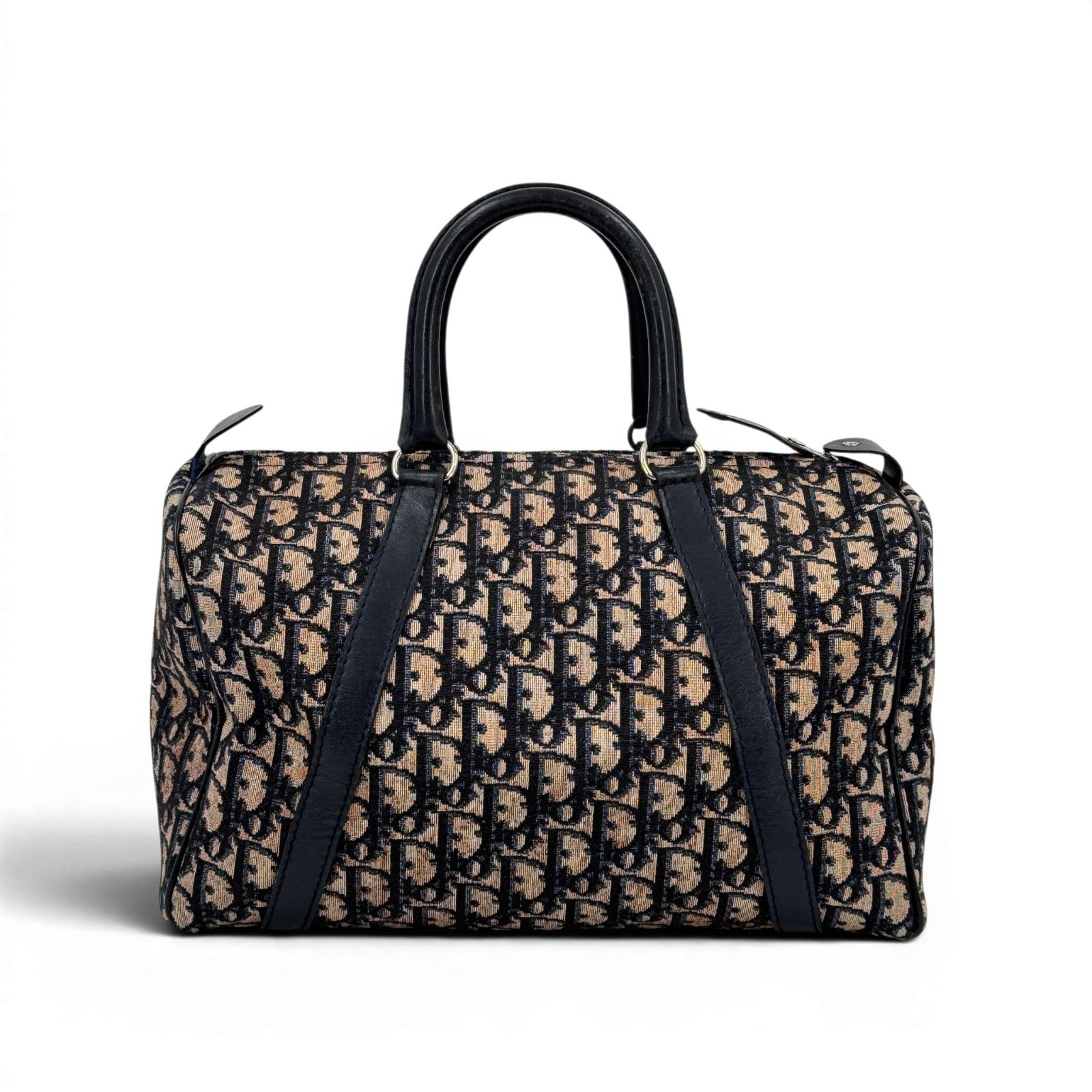 DIOR トロッター ジャガード キャンバス ネイビーベージュ ミニボストンバッグ