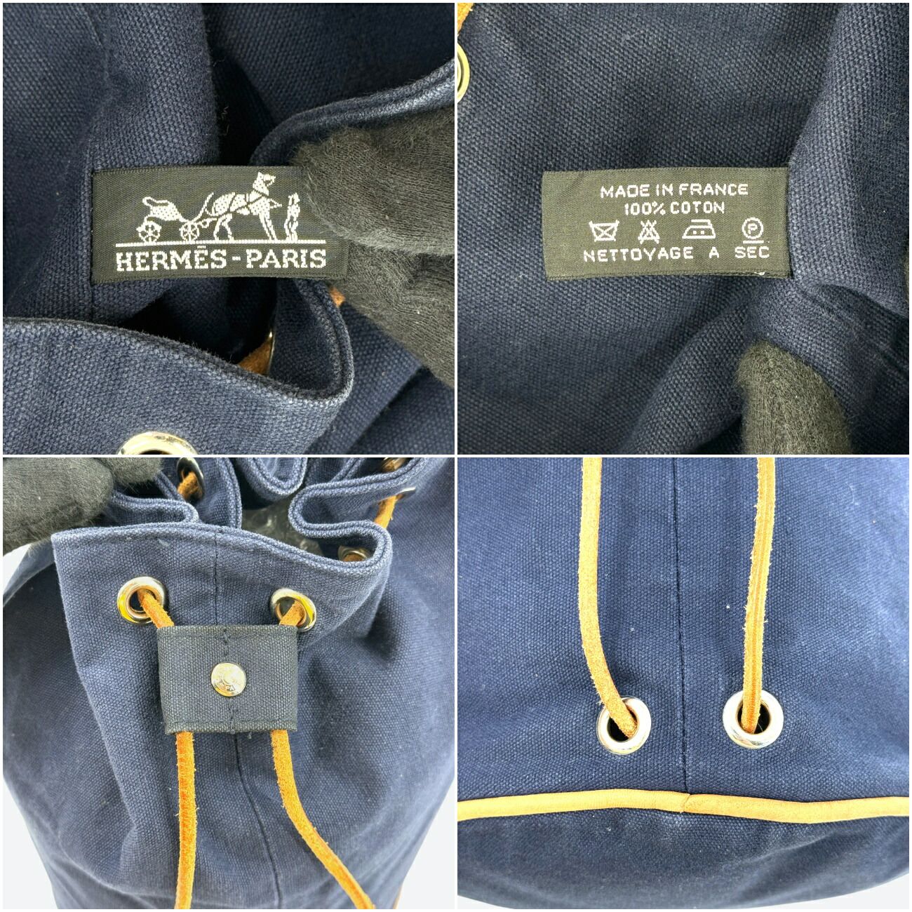 HERMES ポロションミミルPM キャンバス ネイビー ショルダーバッグ 