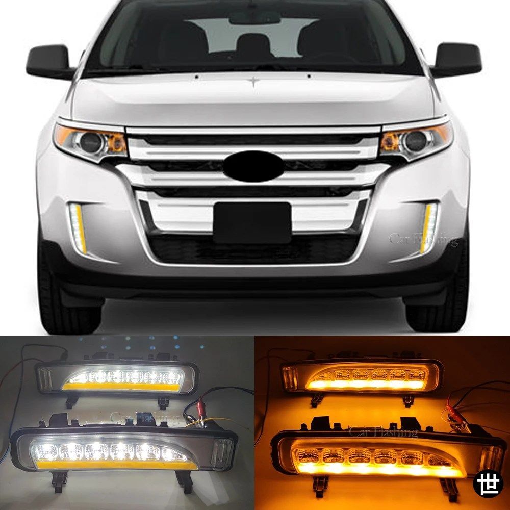 フォード エッジ 2009 - 14 用 LED デイタイム DRL ダイナミック ターン シグナル フォグ ランプ カバー