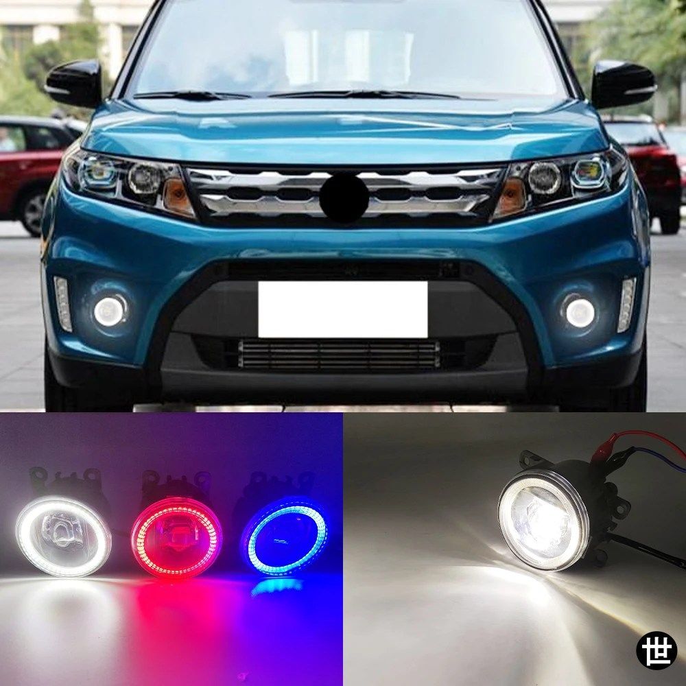 スズキ ビターラ 2015 - 18 用 1 ペア 2 機能 オート LED DRL デイタイム カー エンジェル アイ フォグランプ フォグライト
