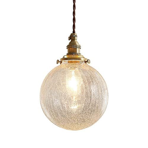 ペンダントライト ガラス ダイニング 1灯 天井照明 LED照明器具 アンティーク レトロ ヴィンテージ シンプル 真鍮 玄関 トイレ キッチン 食卓 寝室 リビング 階段 ベッドルーム (ダクトレール用, A:クラック型) 国内発送 6386714c