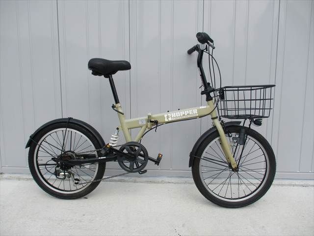 F170★　★整備済み★完成車発送★　11800円★　折りたたみ中古自転車　ベージュ　カゴライト切替付き【20インチ 】