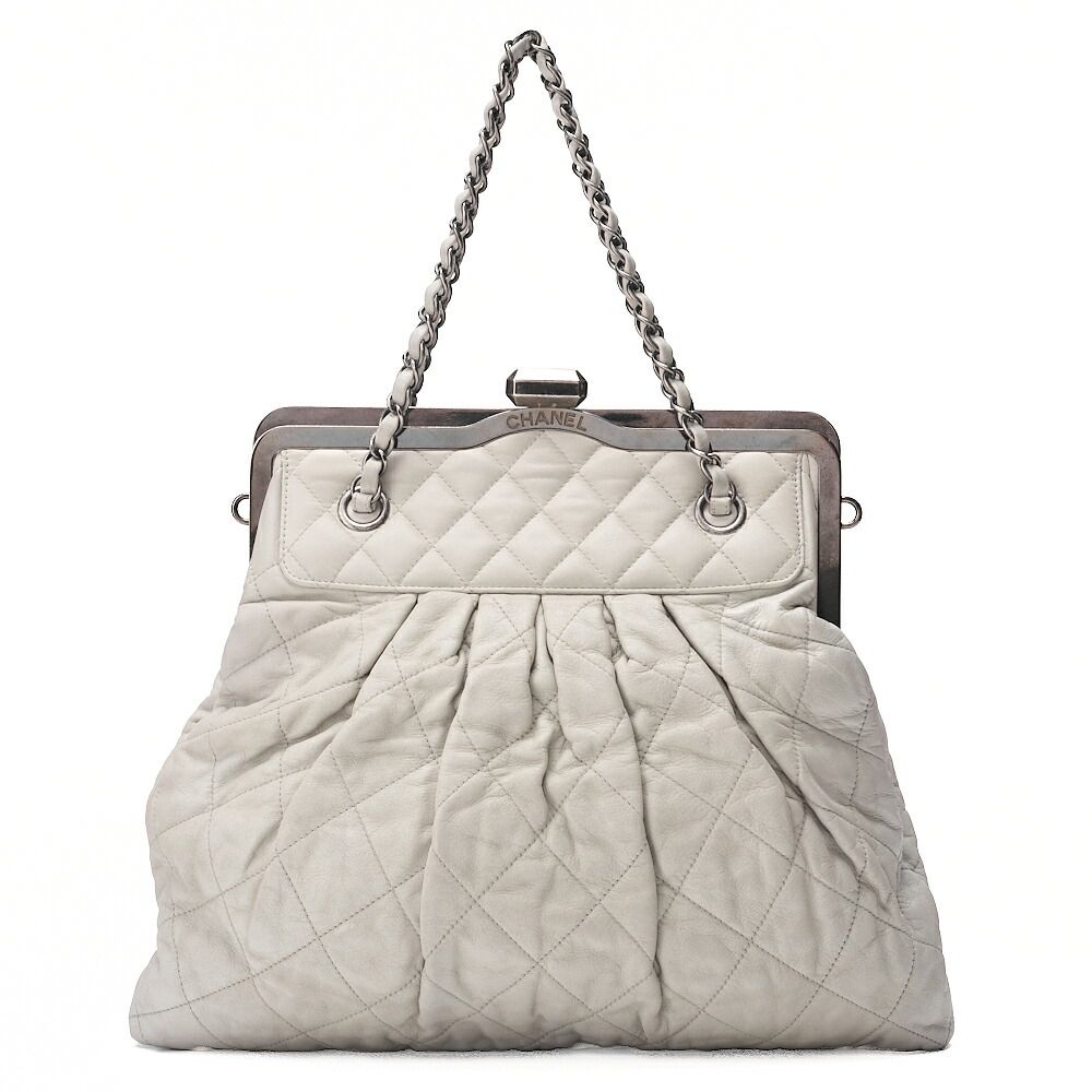 CHANEL シャネル　 がま口　 マトラッセ　 チェーンバッグ　スパークルレザー　 グレー（シルバー金具）トートバッグ レディースバッグ レディーストートバック ハイブランド【中古】【送料無料】
