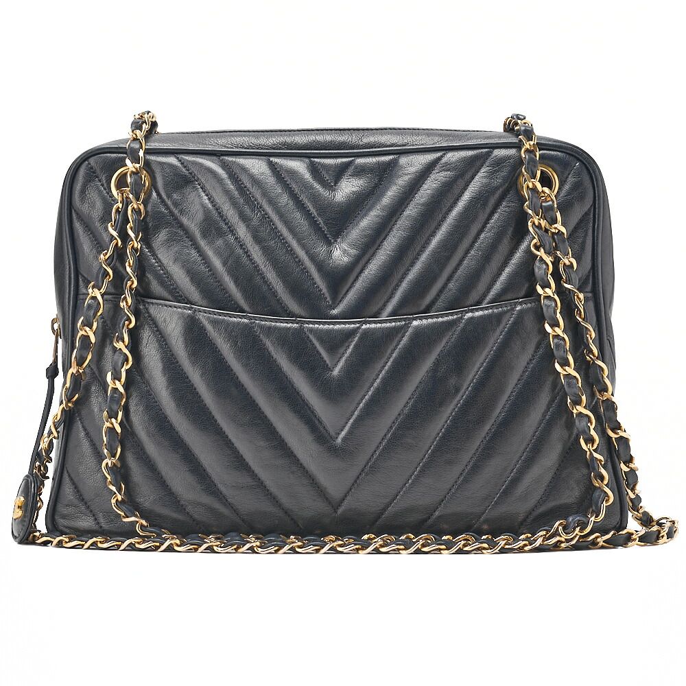 CHANEL シャネル ラムスキン シェブロン チャーム付き チェーンショルダーバッグ ネイビー系（ゴールド金具）レディース バッグ 【中古】【送料無料】